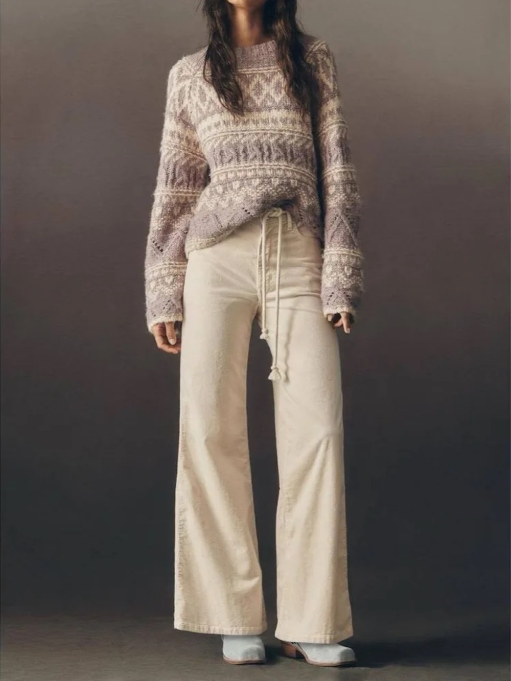 Pilcro Robbie Corduroy High-Rise Flare Jeans Ivory Size 31 Tall